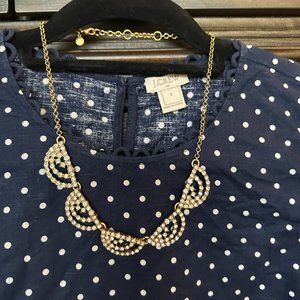 J Crew gold tone scalloped shaped crystal necklace